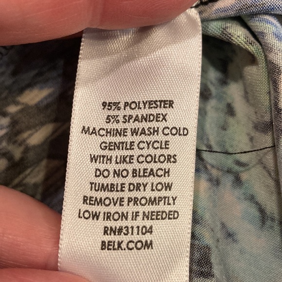 1X Kim Rogers Blue, Aqua, and Black Floral / Animal Print Stretch Top - Picture 7 of 7